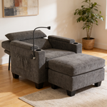 Single sofa recliner with manually adjustable backrest, USB charging port on the armrest side, phone stand included, hidden armrest storage, and a matching storage ottoman-Gray-W487P423648 - 场景图