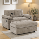 Leisure sofa chair,Double sofa recliner, with manually adjustable backrest, soft padded armrests, side USB charging port and phone stand, comes with a matching storage ottoman-Brown-W487S00518 - 场景图