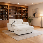 Leisure sofa chair,Double sofa recliner, with manually adjustable backrest, soft padded armrests, side USB charging port and phone stand, comes with a matching storage ottoman-Beige-W487S00520 - 场景图
