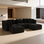 Modern U-Shaped Modular Sectional Sofa for Living Room, Corduroy Fabric,3-Seat Couch with Deep Seat and 2-Movable Ottoman,Pearl-like piping, Tufted Design, No Assembly, Anti-slip Design, Black-W714S01791 - 场景图