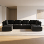 Modern U-Shaped Modular Sectional Sofa for Living Room, Corduroy Fabric,4-Seater Couch with Deep Seat and 2-Movable Ottoman,Pearl-like piping, Tufted Design, No Assembly, Anti-slip Design, Black-W714S01794 - 场景图