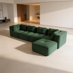 Modern Modular Sectional Sofa for Living Room, Corduroy Fabric, 4-Seater Couch with Deep Seat and Movable Ottoman,Pearl-like piping, Tufted Design,No Assembly, Anti-slip Design,Green-W714S01799 - 场景图