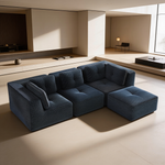 Modern Modular Sectional Sofa for Living Room, Corduroy Fabric,3-Seater Couch with Deep Seat and Movable Ottoman,Pearl-like piping, Tufted Design, No Assembly, Anti-slip Design, Blue-W714S01802 - 场景图