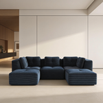 Modern Modular Sectional Sofa for Living Room, Corduroy Fabric,3-Seater Couch with Deep Seat and 2-Movable Ottoman,Pearl-like piping, Tufted Design, No Assembly, Anti-slip Design, Blue-W714S01803 - 场景图