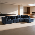 Modern Modular Sectional Sofa for Living Room, Corduroy Fabric, 4-Seater Couch with Deep Seat and Movable Ottoman,Pearl-like piping, Tufted Design,No Assembly, Anti-slip Design,Blue-W714S01805 - 场景图
