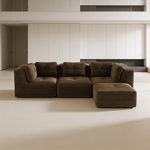 Modern Modular Sectional Sofa for Living Room, Corduroy Fabric,3-Seater Couch with Deep Seat and Movable Ottoman,Pearl-like piping, Tufted Design, No Assembly, Anti-slip Design, Brown-W714S01808 - 场景图