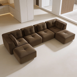Modern Modular Sectional Sofa for Living Room, Corduroy Fabric,4-Seater Couch with Deep Seat and 2-Movable Ottoman,Pearl-like piping, Tufted Design, No Assembly, Anti-slip Design, Brown-W714S01812 - 场景图