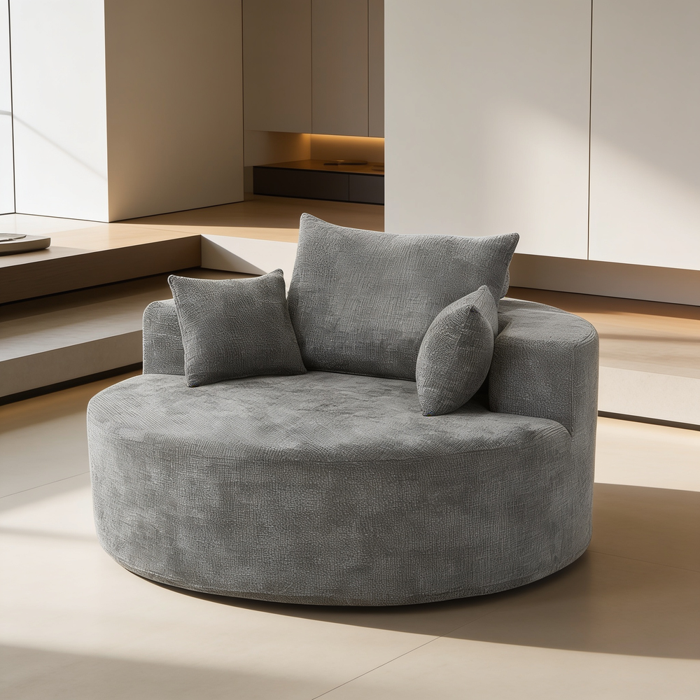 55'L Chenille Sponge single sofa,No Assembly Required,Fluffy Modern Sleeper Chair for Living room, Bedroom, Lounge and Projection Room(Not a swivel chair.)-W834P431181 - 场景图