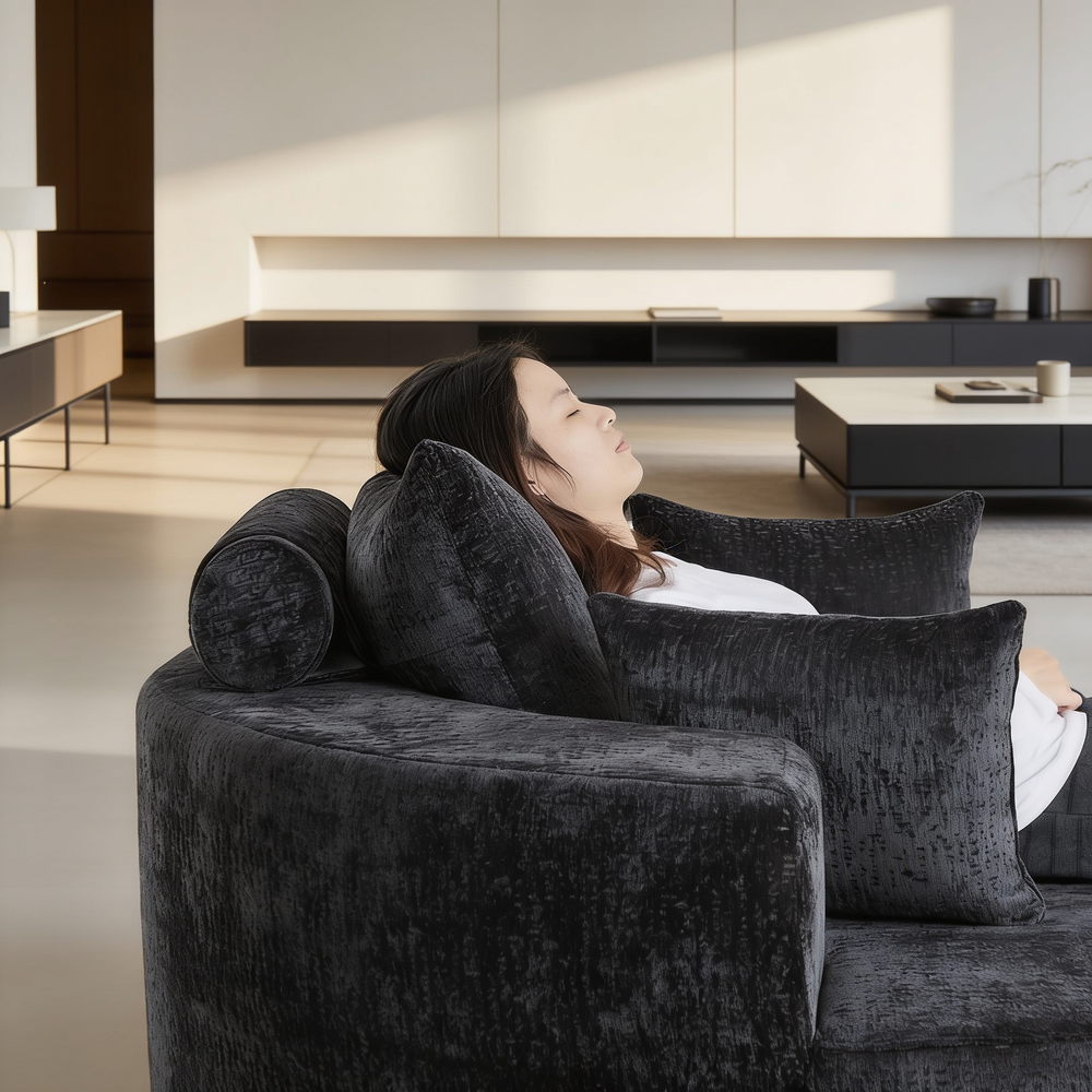 55''L Chenille Foam Single Swivel Chair, Fluffy Modern Sleeper, 360 Degree Swivel Chair for Living Room, Bedroom, Lounge and Projection Room-W834S00642 - 场景图