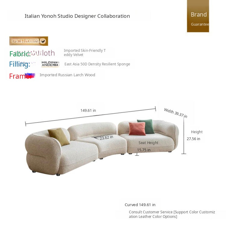 Italian Minimalist Curved Sectional Sofa, Modern Fabric Asymmetrical Corner Couch xzms-0207-43