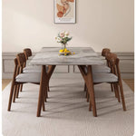 Stylish White and Gray Sintered Stone Table with Durable Rubber Wood Base ybn-388
