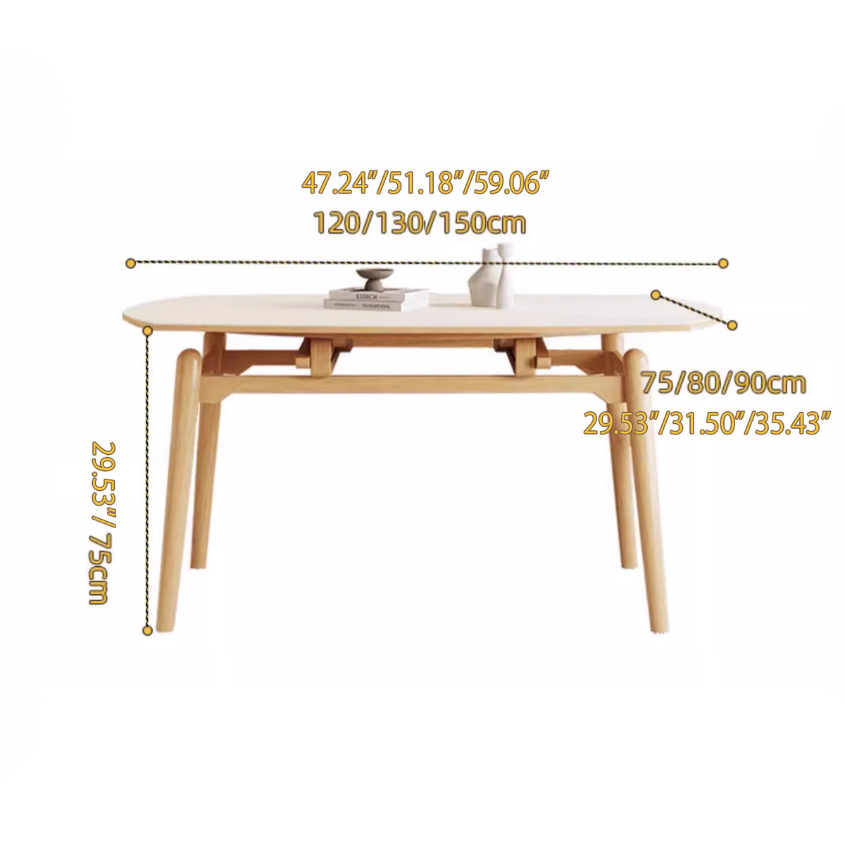 Elegant White Rubber Wood Dining Table with Durable Sintered Stone Top ybn-391
