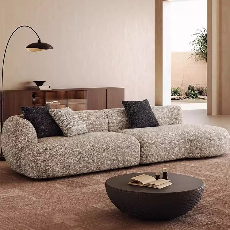 Mid-Century Cotton-Linen Fabric Chaise Sofa, Straight-Line Asymmetrical 3-Seater with Single Armrest yh-0207-44