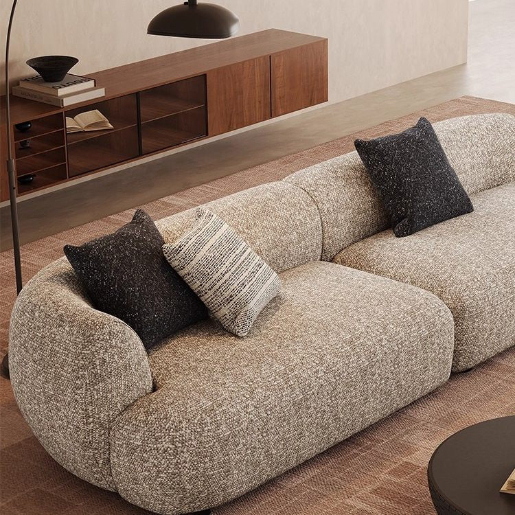 Mid-Century Cotton-Linen Fabric Chaise Sofa, Straight-Line Asymmetrical 3-Seater with Single Armrest yh-0207-44