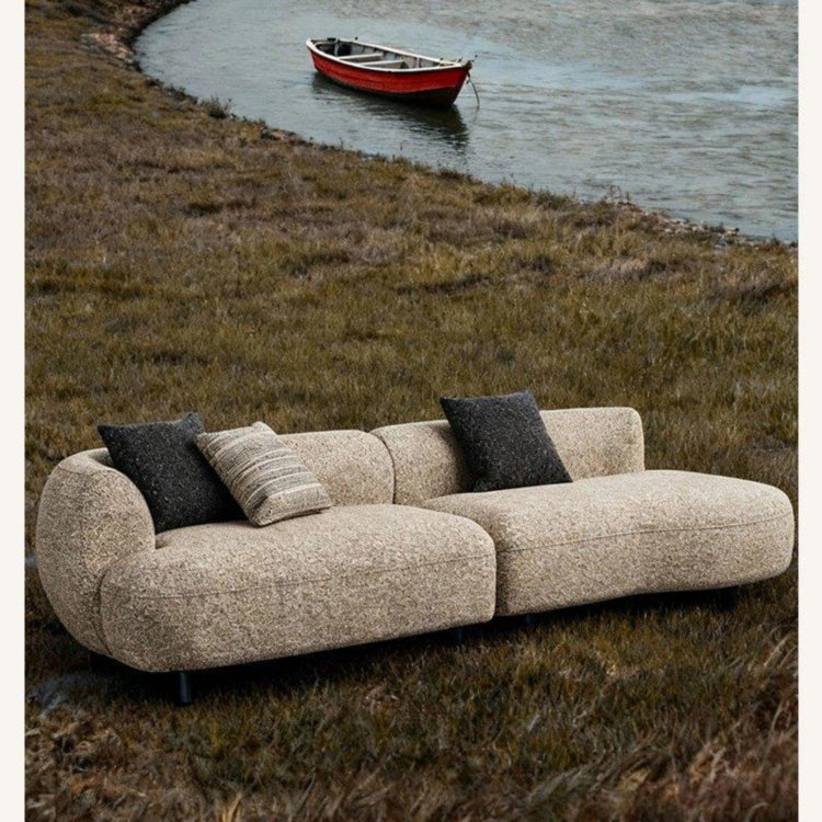 Mid-Century Cotton-Linen Fabric Chaise Sofa, Straight-Line Asymmetrical 3-Seater with Single Armrest yh-0207-44