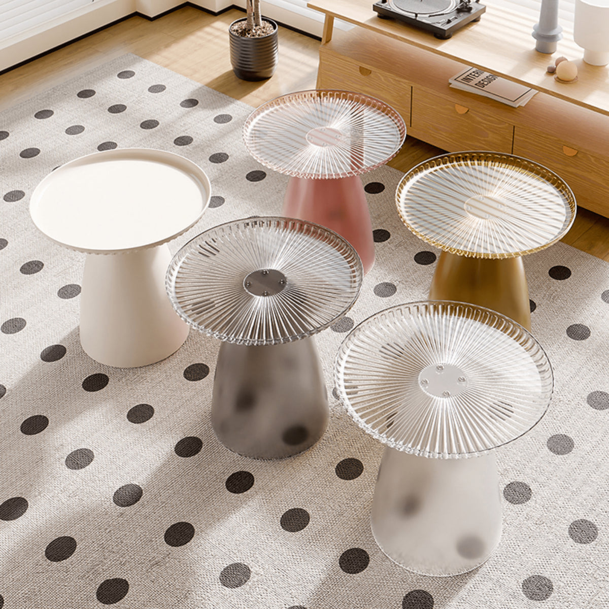 Elegant Transparent Tea Table - Modern Design in Gray, Brown, Pink, Off White - Durable PET Material ym-628