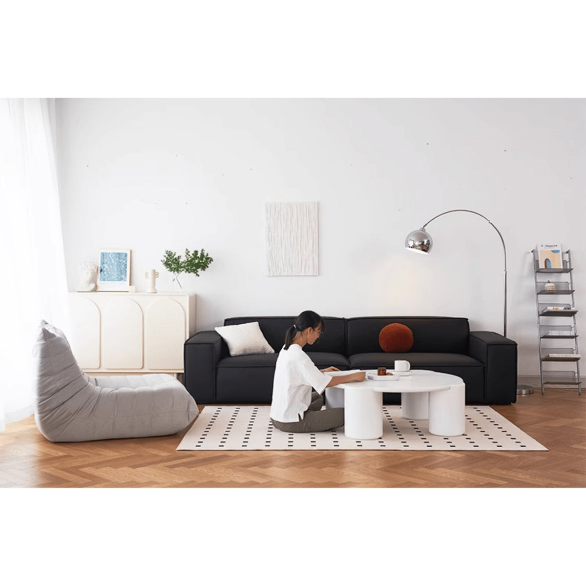 Modern Pine Techno Fabric Sofa in Sleek Black and White Design yw-166