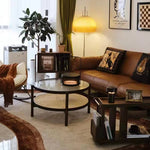 Stunning Black & Cherry Wood Tea Table with Glass Top and Rattan Weaving yw-169