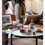 Stunning Black & Cherry Wood Tea Table with Glass Top and Rattan Weaving yw-169