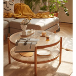 Stunning Black & Cherry Wood Tea Table with Glass Top and Rattan Weaving yw-169