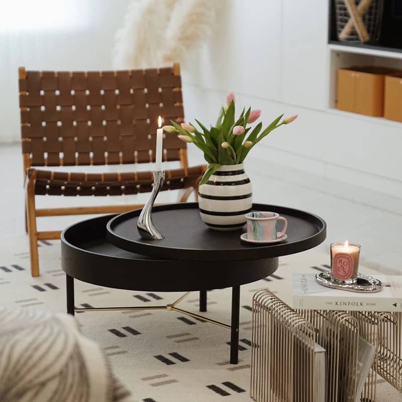 Elegant Black & Natural Wood Color Particle Board Tea Table - Stylish & Functional yw-179