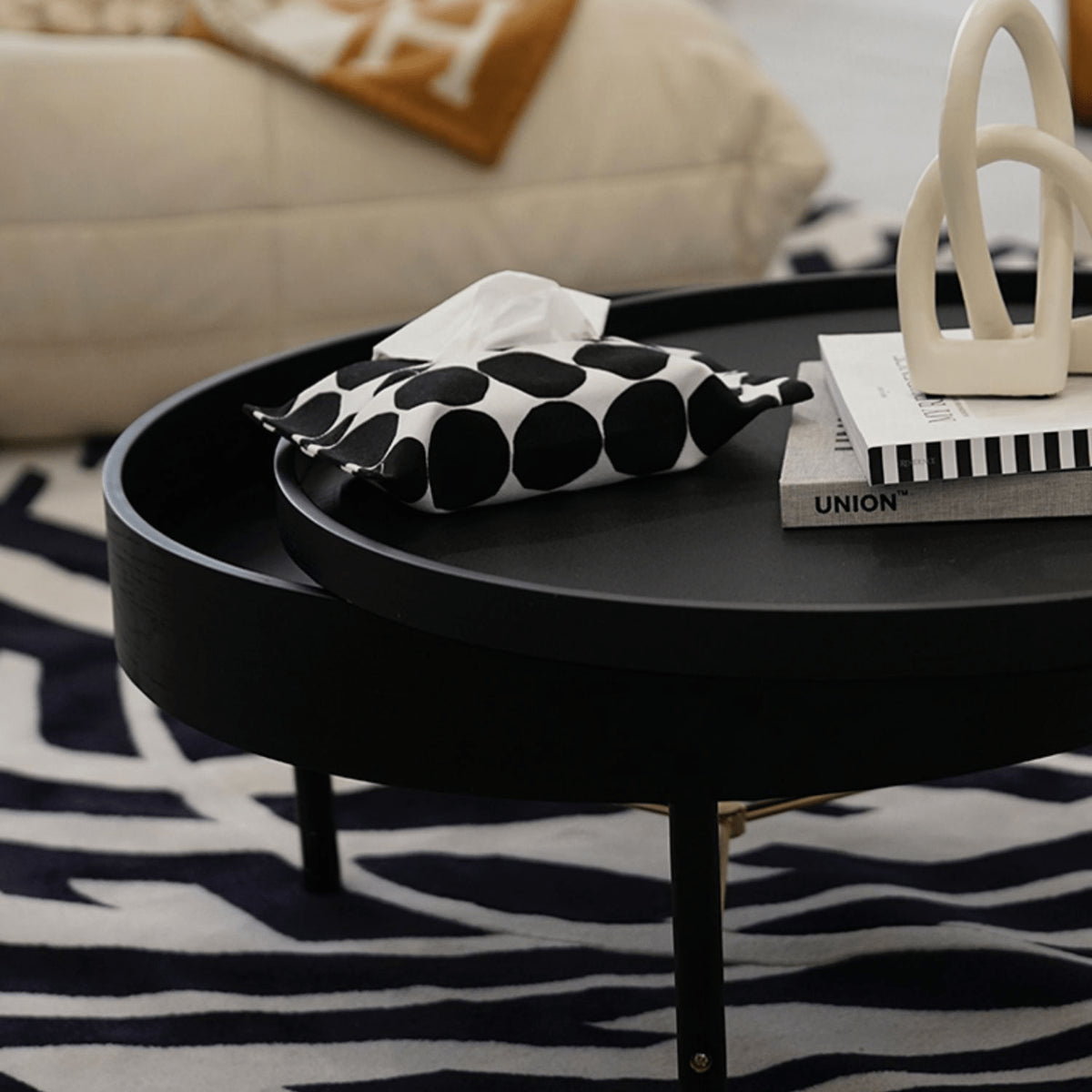 Elegant Black & Natural Wood Color Particle Board Tea Table - Stylish & Functional yw-179