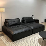 Stylish Modern Sofa in Light Gray and Brown Techno Fabric - Sleek Black Accents yw-181