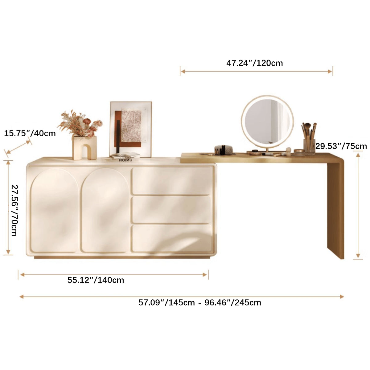 Chic Off White Makeup Table with Natural Wood Finish & Particle Board Construction yw-200