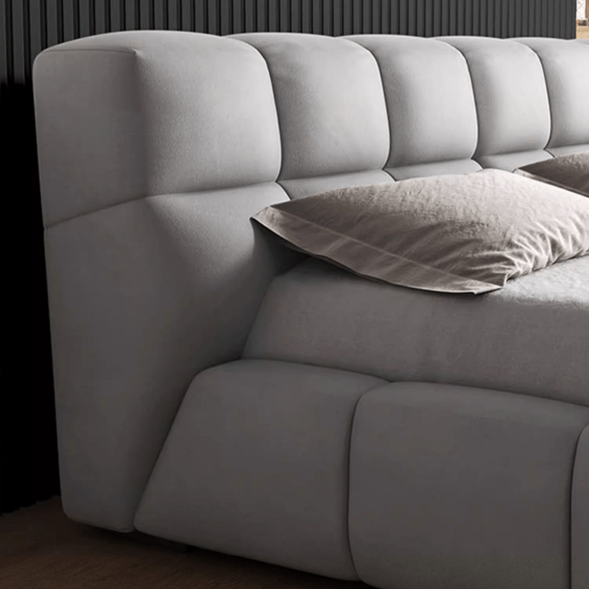 Modern Bed with Light Gray and Off White Techno Fabric for Stylish Comfort yw-215
