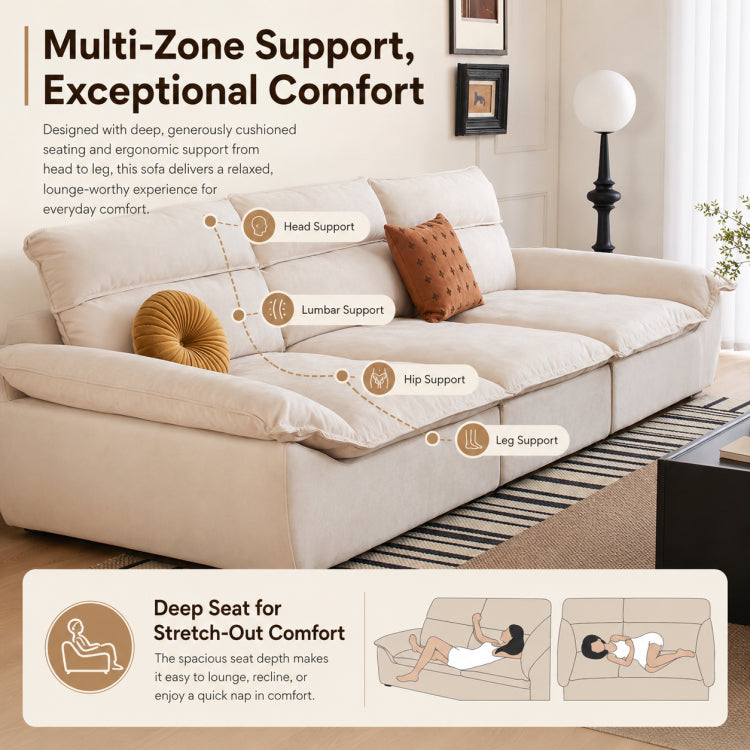 Sailboat-Inspired Fabric Sofa, Off-White Extra-Deep Couch with Solid Wood Frame for Spacious Living Room yw-217