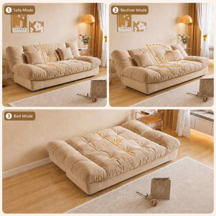 Soft Velvet Sofa Bed, Foldable 2-in-1 Sleeper Couch with Washable Cover, Single/Double Size, Cream Style zf-0429-1