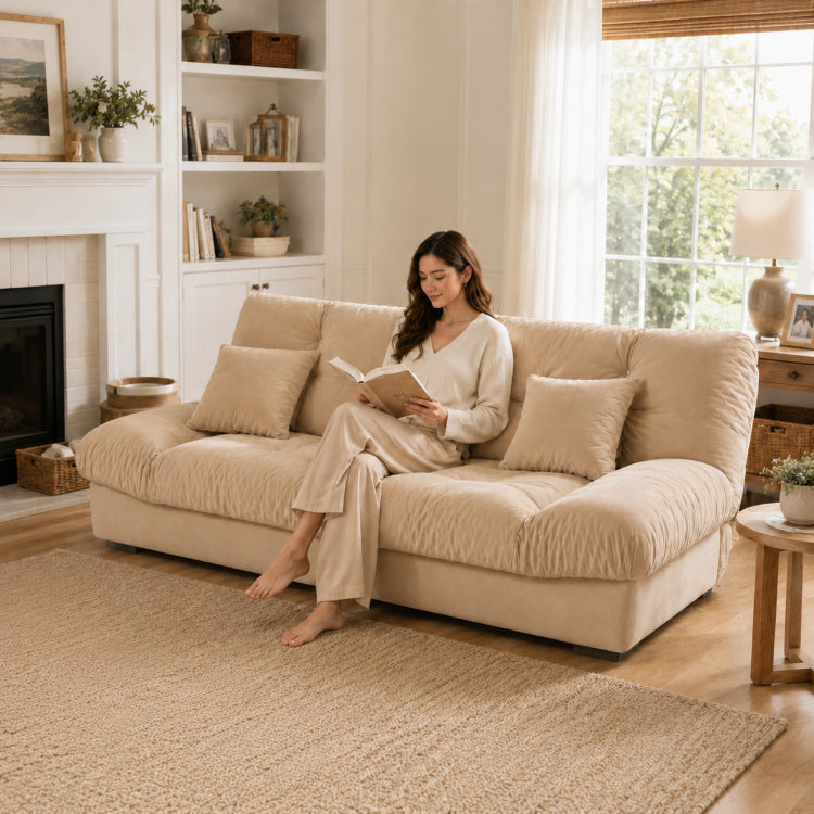 Soft Velvet Sofa Bed, Foldable 2-in-1 Sleeper Couch with Washable Cover, Single/Double Size, Cream Style zf-0429-1