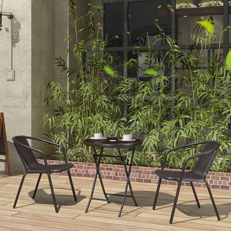 Stylish Modern Table with Black Glass Top and Durable Brown Steel Frame zy-268