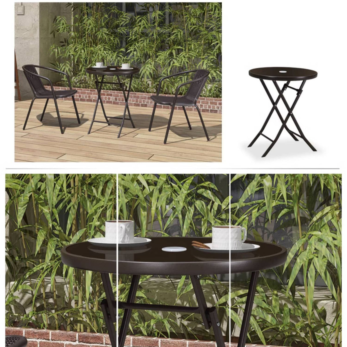 Stylish Modern Table with Black Glass Top and Durable Brown Steel Frame zy-268