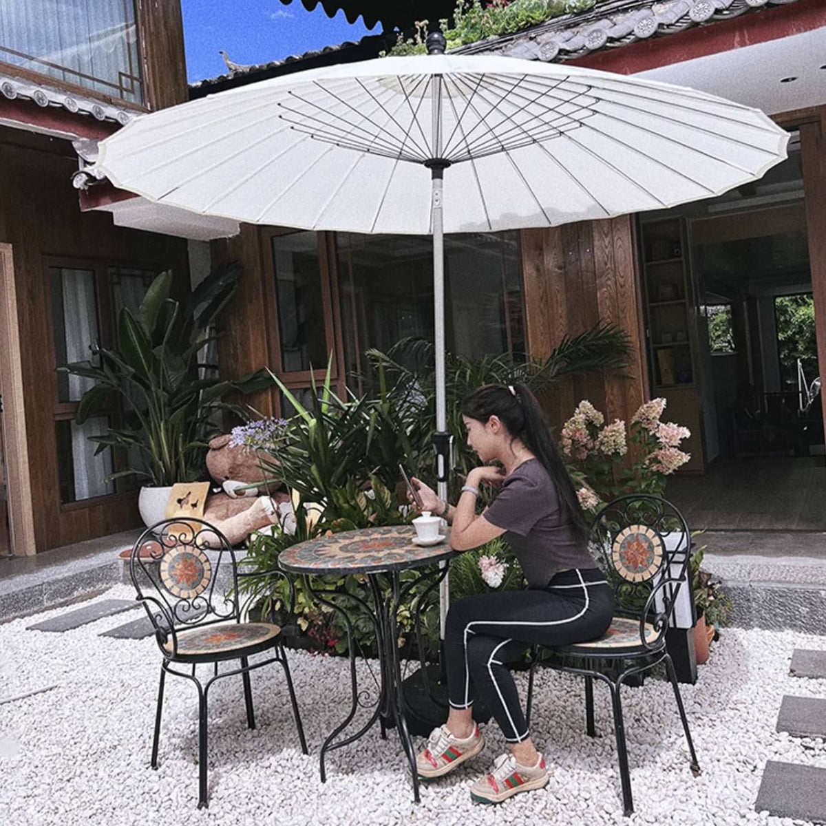 Premium Outdoor Sunshade - Khaki, Wine Red & White - Durable Aluminum Alloy Frame with Color-Woven Fabric zy-52