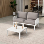 3 Piece Patio Conversation Sets, Modern Outdoor Patio Sectional Furniture Set with Square Coffee Table, Waterproof Thick Cushion Deep Seating for Porch, Balcony, White & Light Gray-djyc N780P199459W