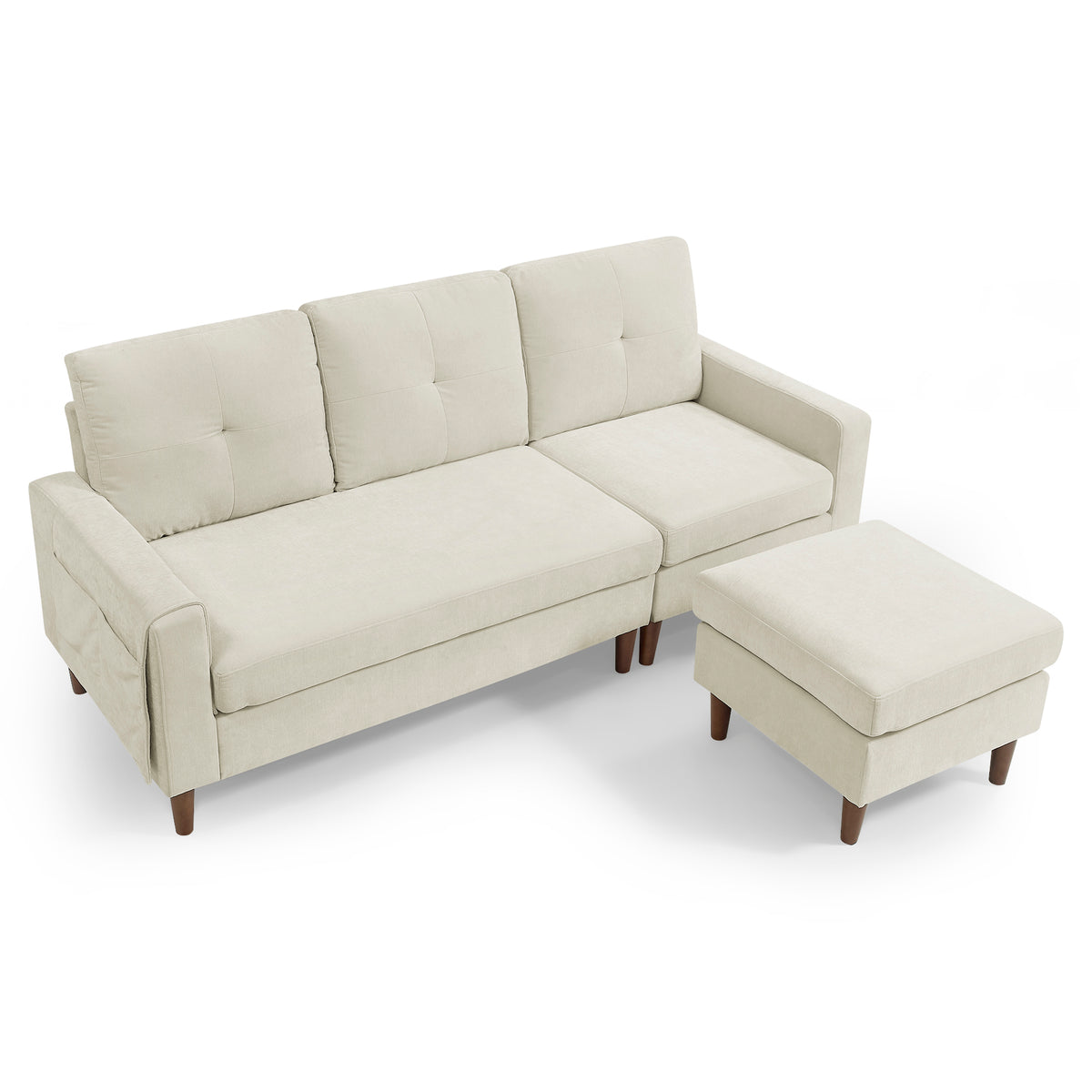 80" Convertible Sectional Sofa Couch, 3 Seats L-shape Sofa with Removable Cushions and Pocket, Rubber Wood Legs, Beige Chenille W487S00108-djyc