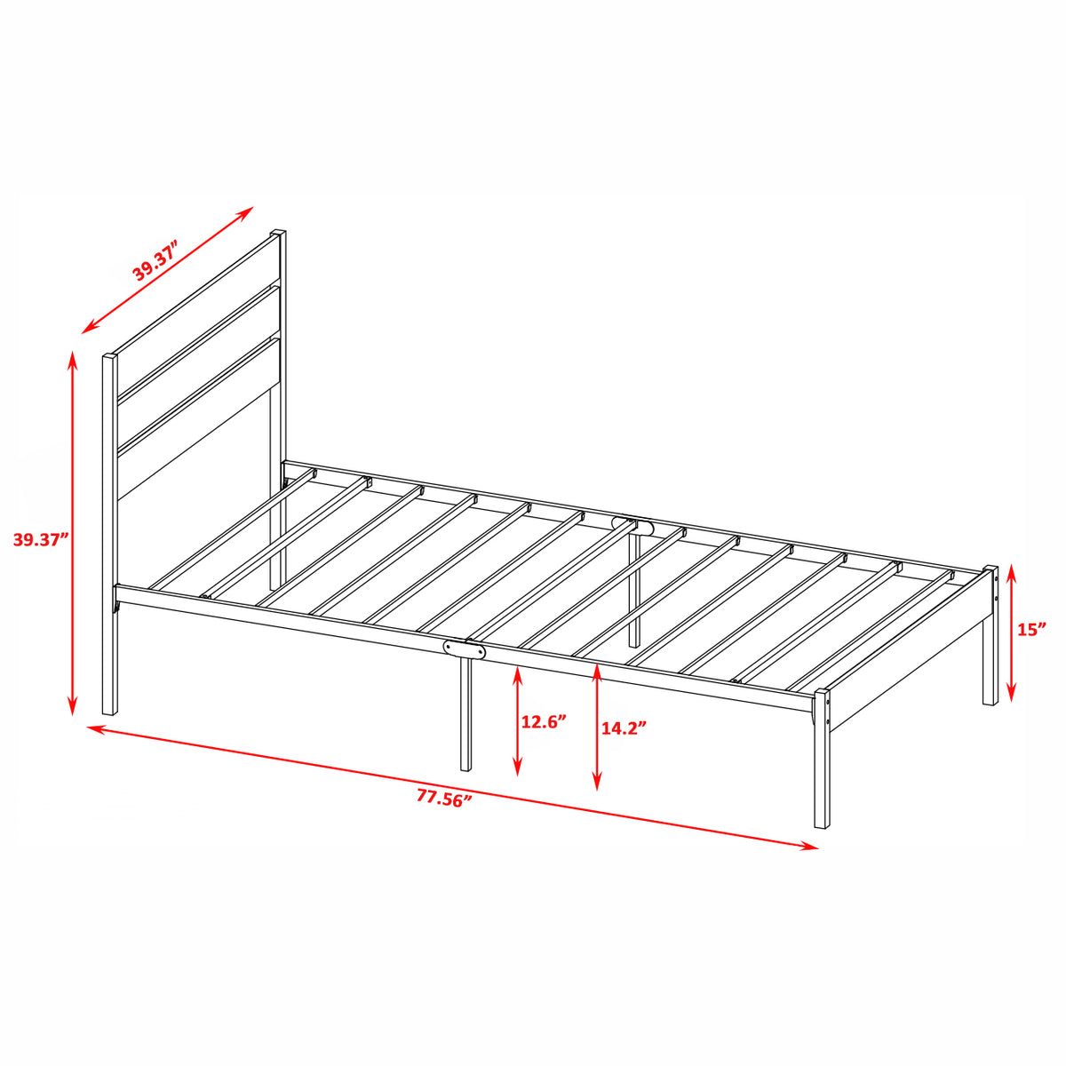 Twin Size Bed Frame with Wood Headboard, Metal Frame with Strong Slats, Noise Free,No Box Spring Needed-Brown W2336P167500-djyc