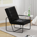 Modern Metal Framed Armchair with Black Technical Leather, Stylish & Comfortable Indoor Lounge Accent Chair for Living Room, Office,Bedroom W1669P197980-djyc