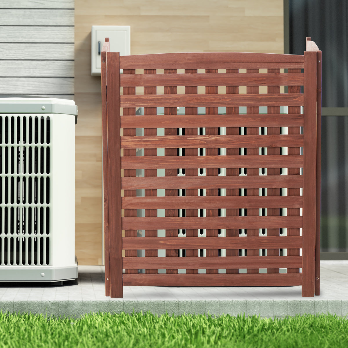 Air Conditioner Fence Screen Outside, Cedar Privacy Fence 3 Panels to Hide AC & Trash Enclosure, 32"W x 38"H W1390113800-djyc