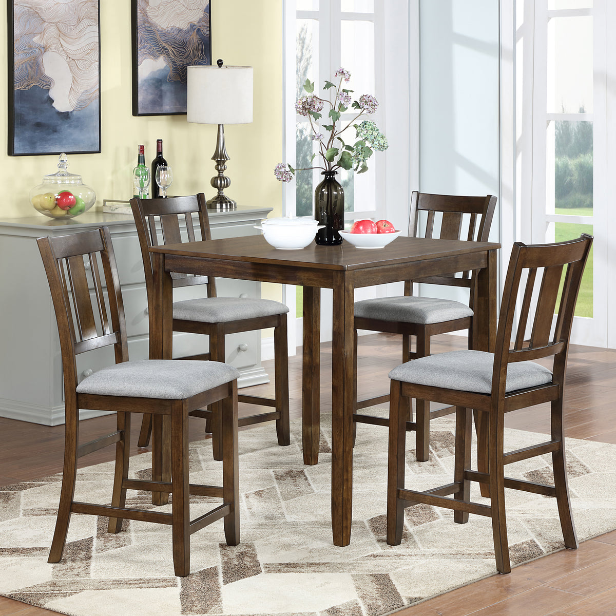 Dining Room Furniture Counter Height Chairs Setfor 4, Kitchen Chair with Padded Seat, Walnut W1998126394-djyc