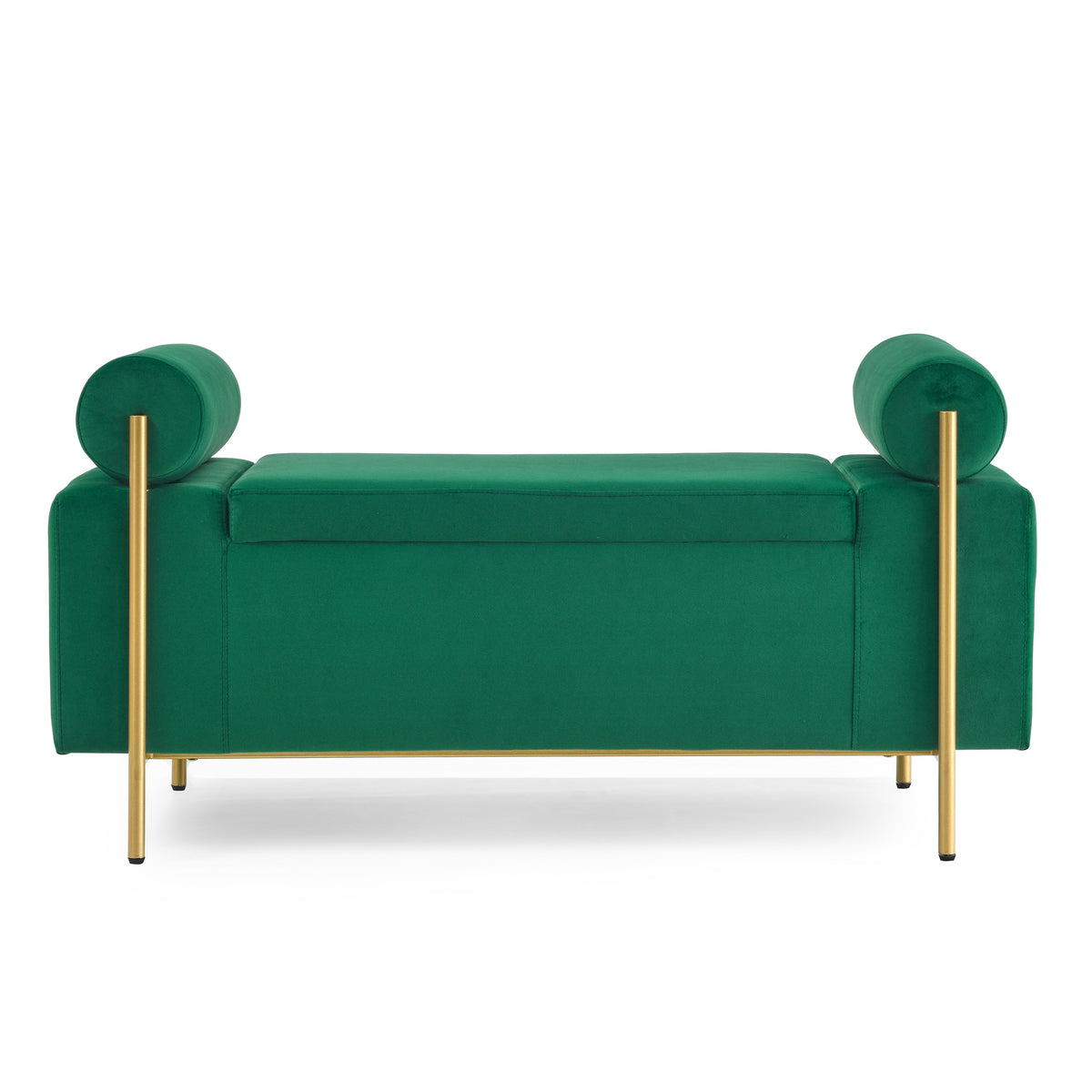 Elegant Upholstered Velvet Storage Bench with Cylindrical Arms and Iron Legs for Hallway Living Room Bedroom, Green W487128012-djyc