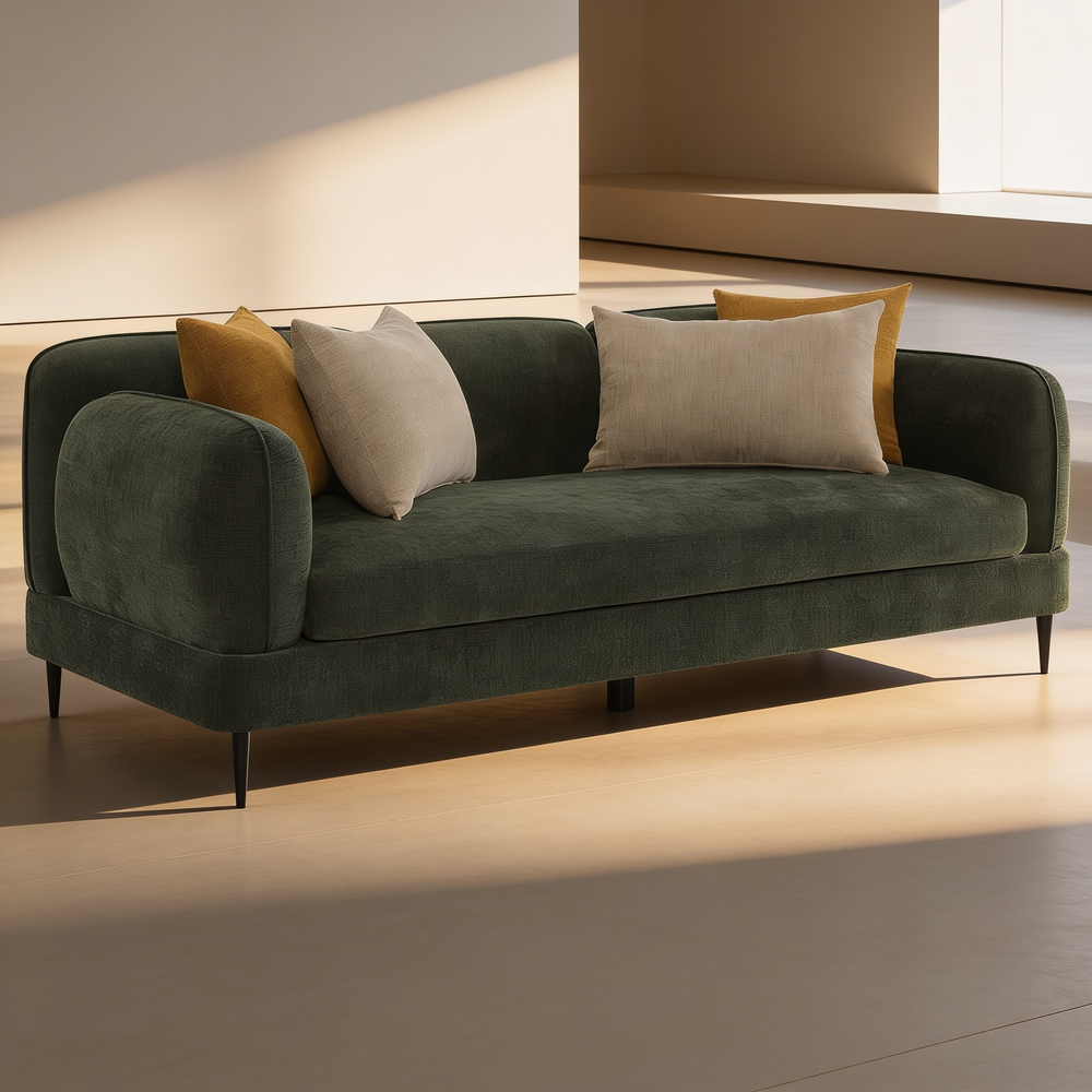 Repley Green 2-Piece Chenille Upholstered Sofa Set with Textured Fabric, Green Color, Wood and Metal Frame, 84' W-B062S01816 - 场景图