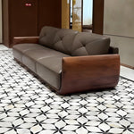 Black Walnut Straight Sofa with Black Genuine Leather for Living Room cf-0202