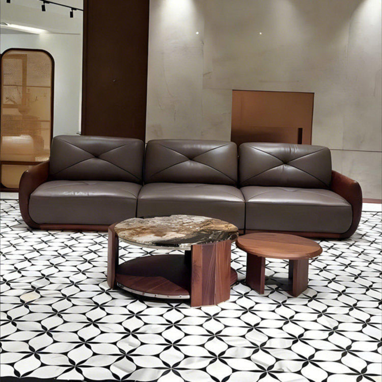 Black Walnut Straight Sofa with Black Genuine Leather for Living Room cf-0202