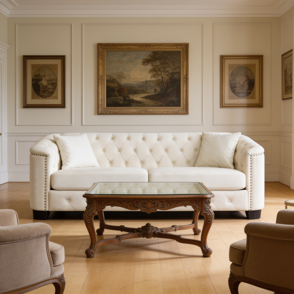 77-Inch Modern Chesterfield Velvet Sofa, 3-Seater Sofa, Upholstered Tufted Backrests with Nailhead Arms and 2 Cushions for Living Room, Bedroom, Apartment, Office (Beige)-W834S00646 - 场景图