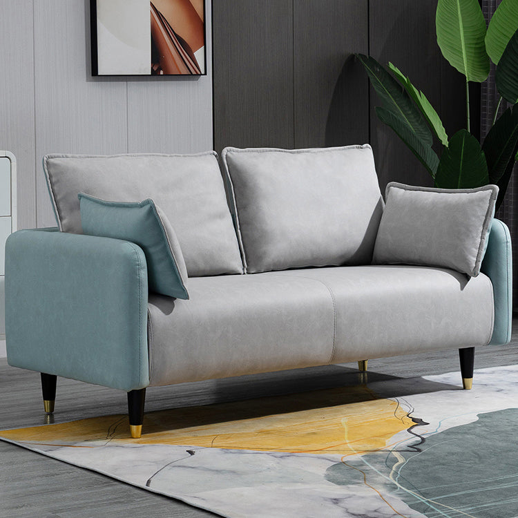 Contemporary Multi-Color Fabric Sofa in Mint Green, Light Gray, Orange, Blue, and Red with Wood Accents yr-120