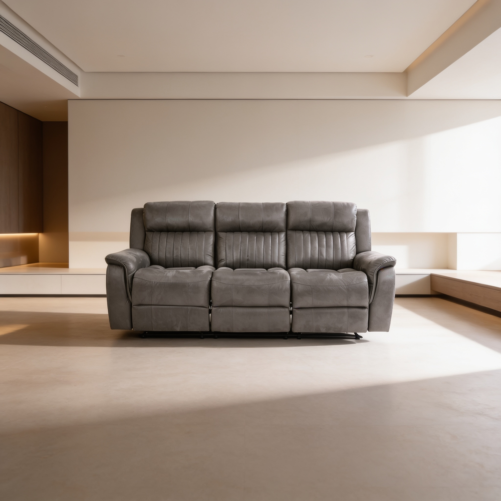 Contemporary Style Manual Motion3pc Living Room Set Comfortable Recliners Leatherette Upholstered Slate Blue Finish Primary Living Room Furniture-B011S02412 - 场景图