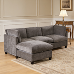 96.5'Sectional Couch for Living room, Upholstered Soft Chenille Fabric Sofa, 3-Seater with One Ottoman L Shape Sofa Gray-W1097S00280 - 场景图