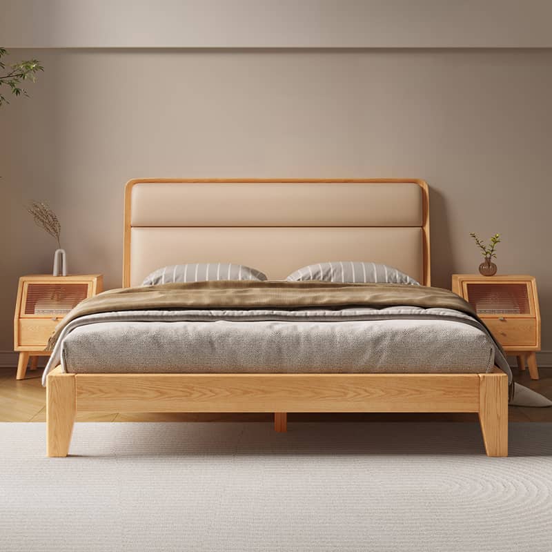 [幅215cm] ベッド 可愛い ダブルベッド 合成皮革 北欧 天然木材hbzwg-633